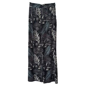 Beach Break Black and White Leaf Tropical Print Wide Leg Pants
